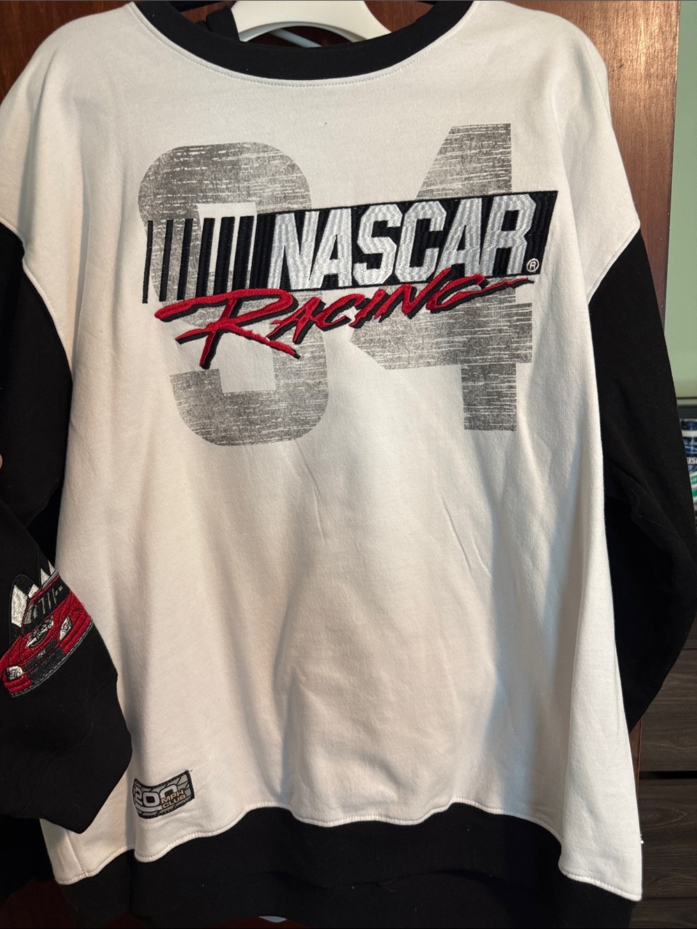 Nascar White & Black Pullover Sweatshirt with Red Racing Script